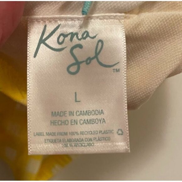 New With Tags Kona Sol Yellow White Gingham Bikini Top L 12-14 Adjustable Straps - Picture 7 of 11
